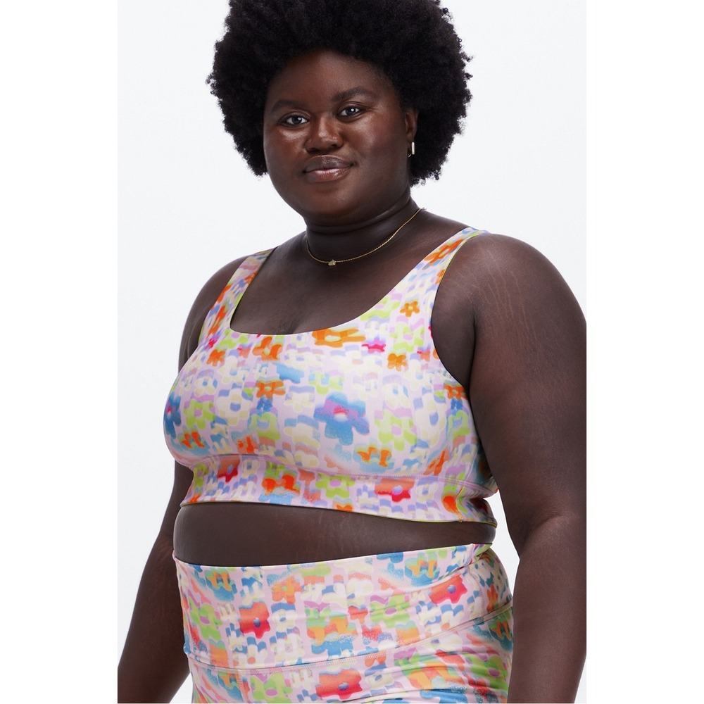 Fabletics Reversible Sports Bra Neon Lime Multi Color Floral Abstract Women 4XL